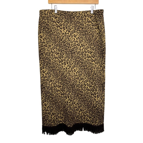 Lennie For Nina Leonard Dresses & Skirts - Lennie for Nina Leonard Women's XL Animal Print Acrylic Pull On SKIRT Fringe
